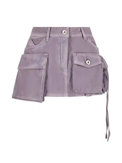 Attico Cargo-pocket Cotton Miniskirt In Gray
