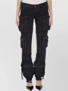 Attico Dark Wash Cargo Jeans With Logoed Buttons 15cm In Black