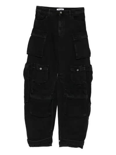 Attico Low-rise Cargo Jeans In Black