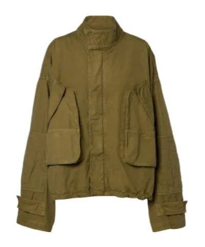 Attico Leather-trimmed Cotton Jacket In Green