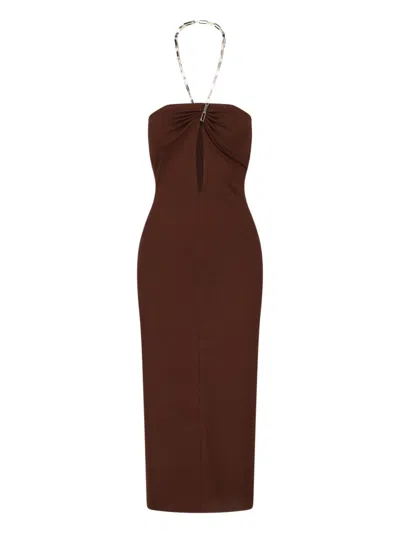 Attico Chain Detail Dress In Brown
