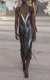 Attico Chain-embroidered Midi Dress In Metallic