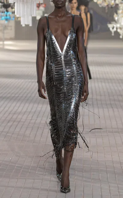 Attico Chain-embroidered Midi Dress In Metallic