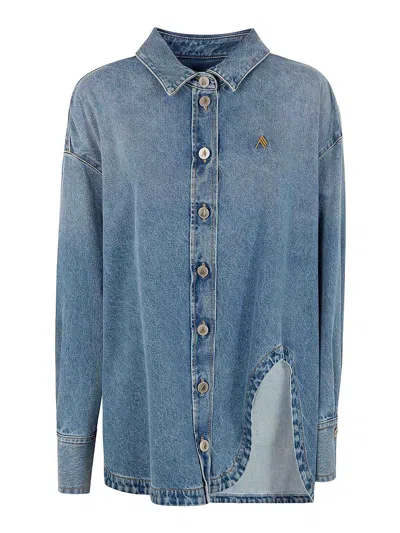 Attico Washed Denim Bomber In Blue