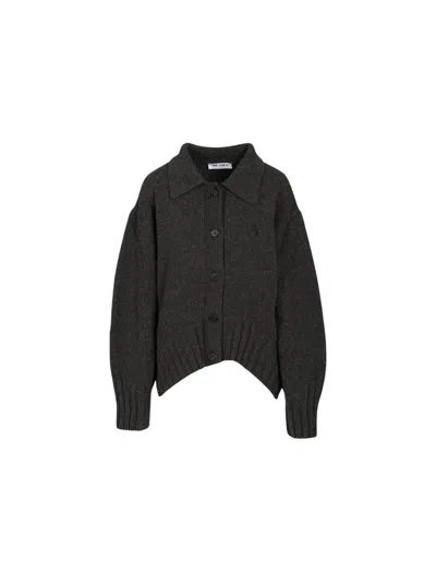 Attico Charcoal Button-down Embroidered Knit Cardigan In Gray