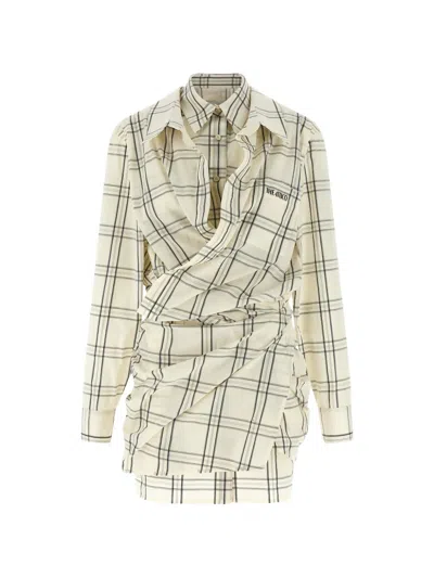 Attico Check-pattern Embroidered Mini Dress In Neutral