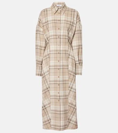 Attico Checked Cotton-blend Shirt Dress In Beige