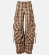 Attico Checked Cotton Flannel Cargo Pants In Brown