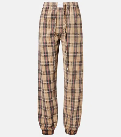 Attico Checked Cotton Flannel Cargo Pants In Brown