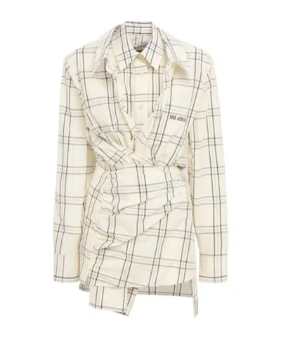 Attico Checked Cotton Mini Dress In White