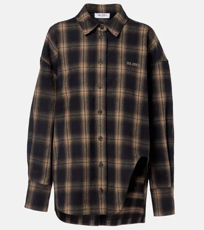 Attico Checked Oversized Cotton Flannel Shirt In Brown