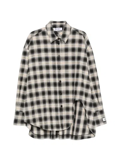 Attico Check-pattern Curved-hem Shirt In Black