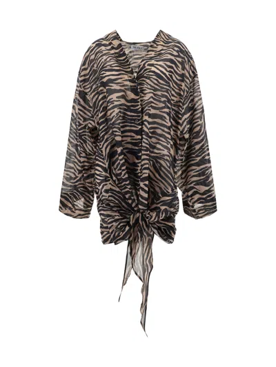 Attico Deep V-neck Animalier Print Mini Dress In Multi