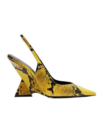 Attico Cheope 105 Embossed Leather Wedge Sandals In Yellow