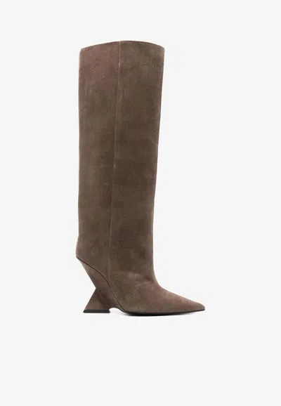 Attico Cheope Suede Knee-high Boots In Marrone Chiaro