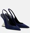 Attico Cheope 105 Suede Slingback Pumps In Blue
