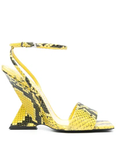 Attico Cheope 110mm Snake-effect Sandals In Yellow
