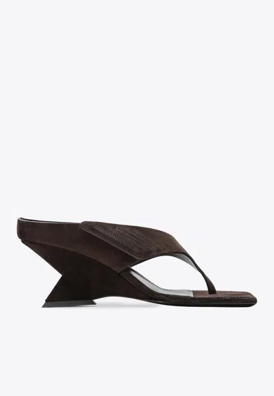 Attico Cheope 65 Suede Wedge Thong Sandals In Black
