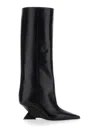 ATTICO CHEOPE BLACK SLIP-ON TUBE BOOTS PYRAMIDAL WEDGE IN LEATHER WOMAN