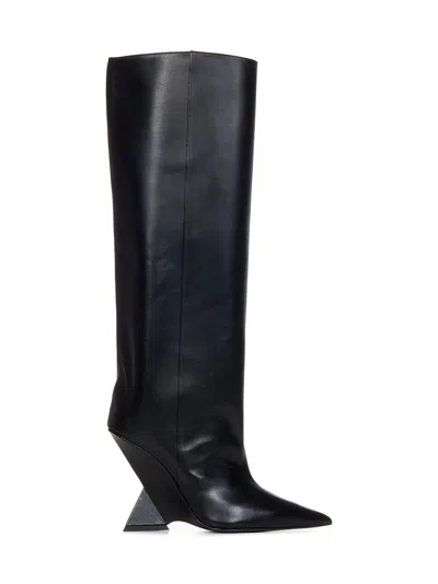 Attico Cheope 105 Leather Knee-high Boots In Black