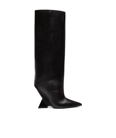 Attico Cheope Leather Knee Boots In Black