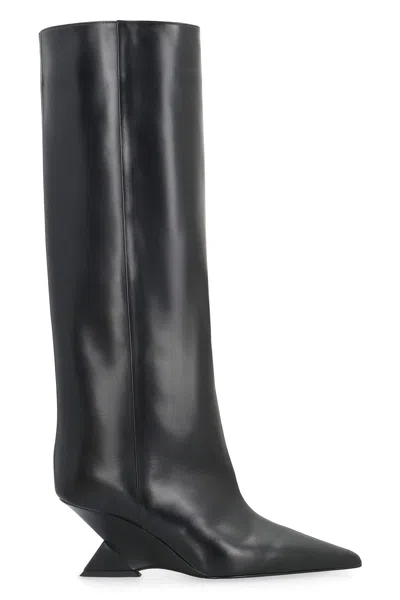 Attico Cheope Leather Knee Boots In Black