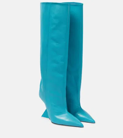 Attico Cheope Leather Knee-high Boots In Turquoise