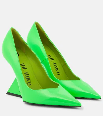 Attico Cheope Patent Leather Wedge Pumps In Green