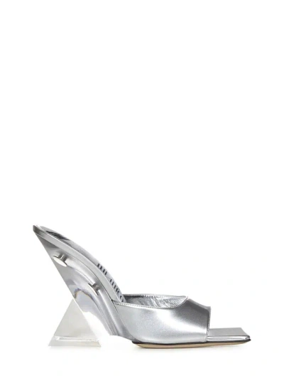 Attico 'cheope' Silver Eco-paint Mules In Grey