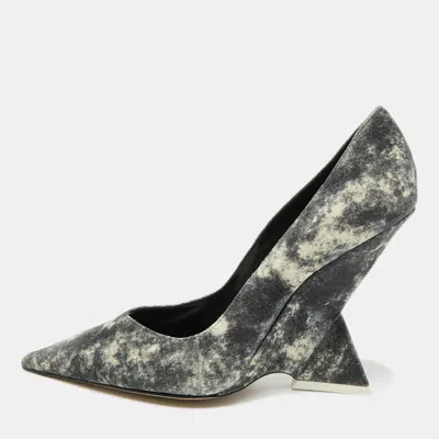 Pre-owned Attico Cheope Size 41 Black Marble Fabric Pointed Toe Wedge Pumps