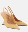 Attico Cheope Suede Wedges In Mustard/nichel