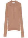Attico Chunky-ribbed Polo Top In Brown