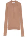 Attico Chunky-ribbed Polo Top In Brown