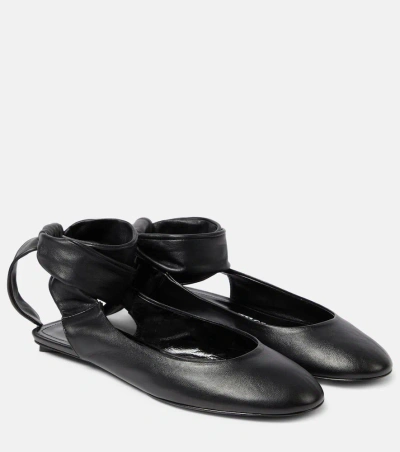 Attico Cloe Leather Slingback Flats In Black