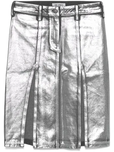 ATTICO COATED DENIM MIDI SKIRT