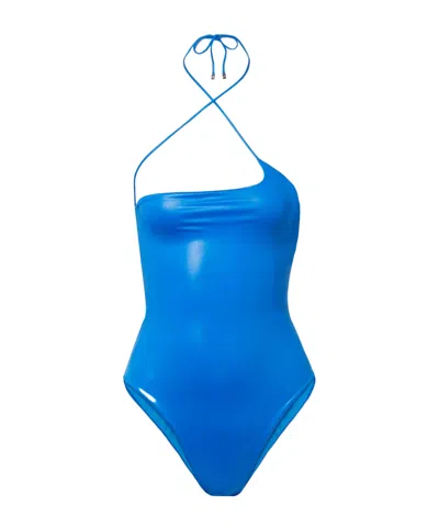 Attico Coated Halter Neck One-piece Swimsuit In Blue