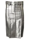 Attico Metallic Midi Skirt With Two Front Splits And Logo Detail On The Button