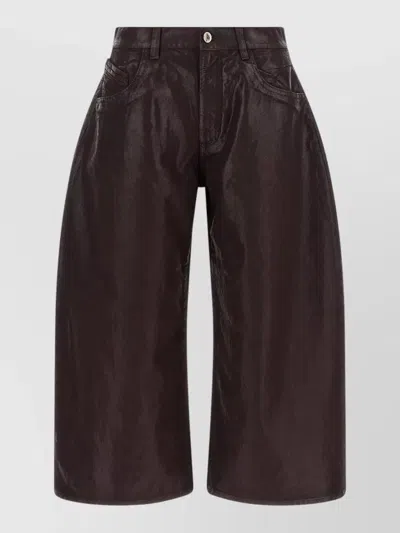 Attico Coated Wide-leg Cropped Denim Trousers In Black