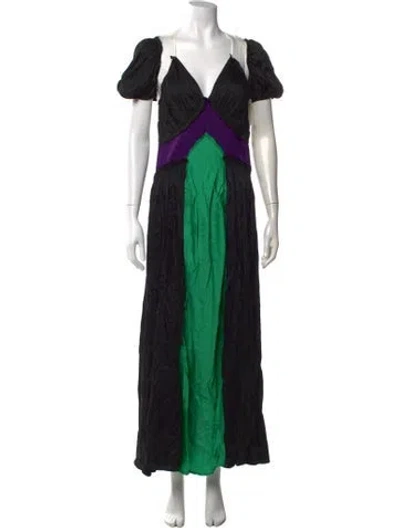 Pre-owned Attico Colorblock Pattern Long Dress In Multi