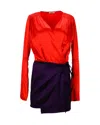 Attico Colorblock Wrap-style Mini Dress In Red-blue Acetate In Red