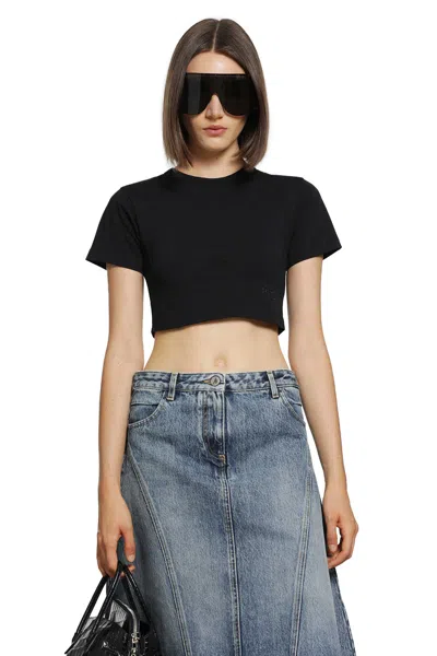 Attico Cropped Cotton Jersey T-shirt In Black