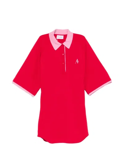 Attico Contrast-collar Logo-embroidered Mini Dress In Red