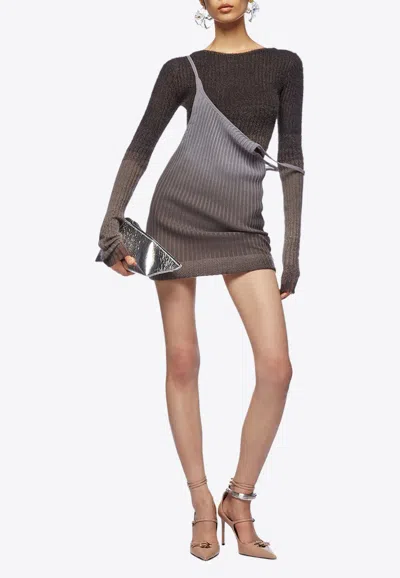 Attico Convertible Ribbed Midi Dress In Gray