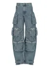 Attico Mid Rise Wide Denim Cargo Jeans In Blue