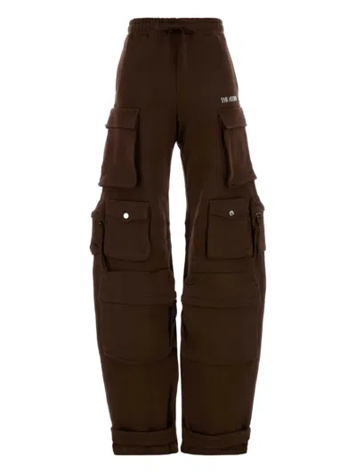 Attico Cotton Cargo Track Pants In Brown