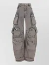 Attico Cotton Cargo Trousers Belt Loops Wide Leg In Gray