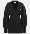 Attico V-neck Mini Dress With Embossed Logo In Black