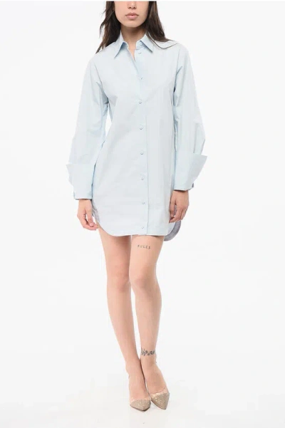 Attico Cotton Popeline Shirtdress With Monogram In Blue