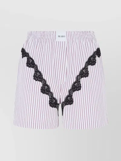Attico Cotton Striped Lace Shorts In Prune