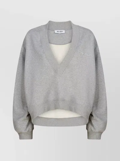 ATTICO COTTON SWEATSHIRT LOGO DROP V-NECK RIBBED